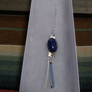 Sterling/lapis/porcupine quills necklace
